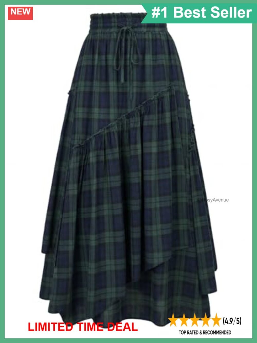 Renaissance Flowy A-Line Maxi Skirt Tiered Asymmetric Plaid Ankle Length
